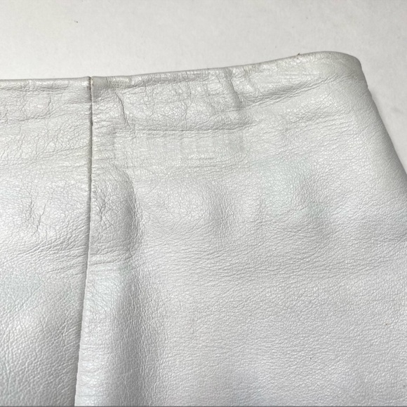Vintage 90s Leather Mini Pencil Skirt White & Black Patch Detail Lined XS - Picture 7 of 16